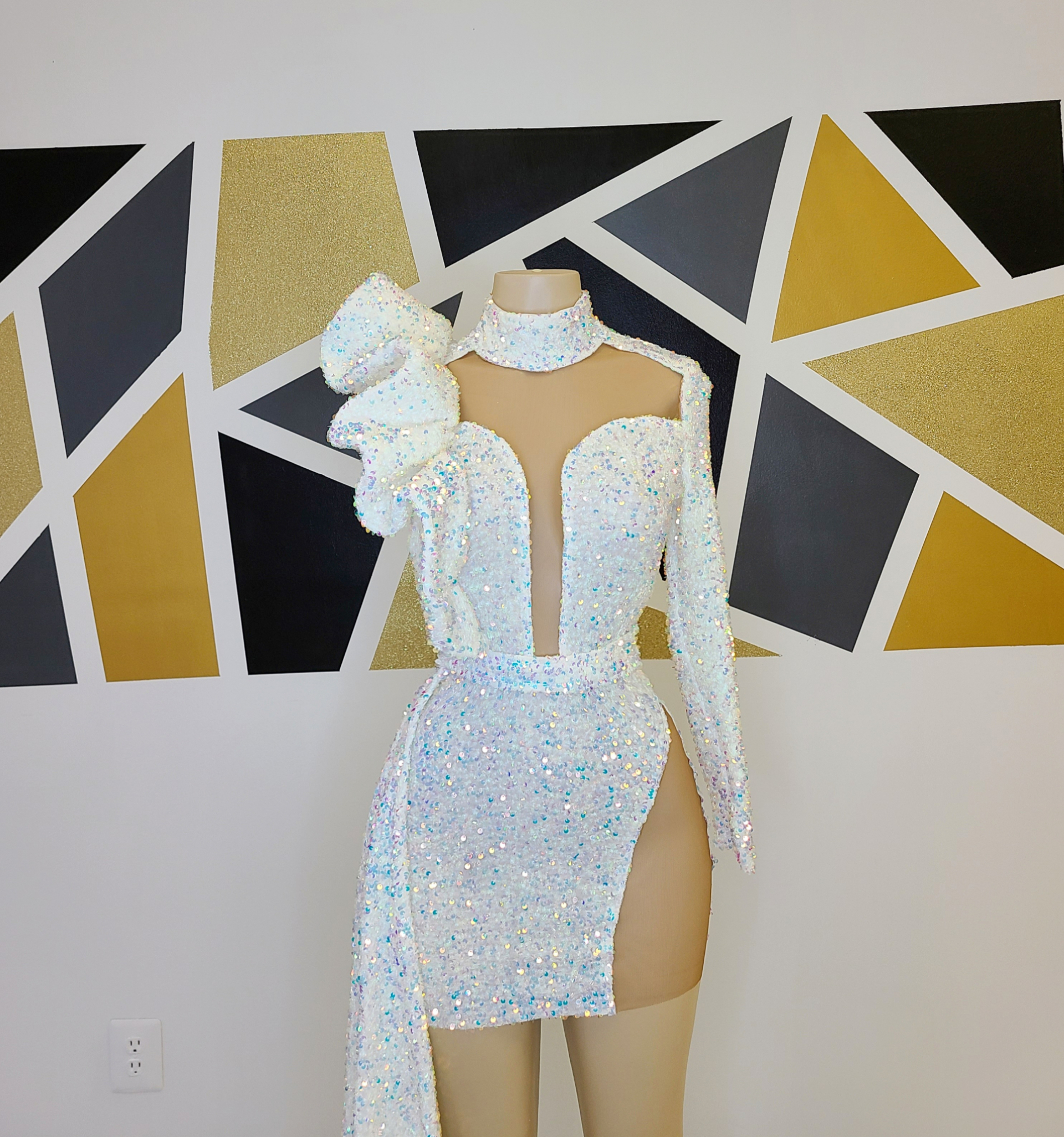 Sequin Ruffle Arm Dress