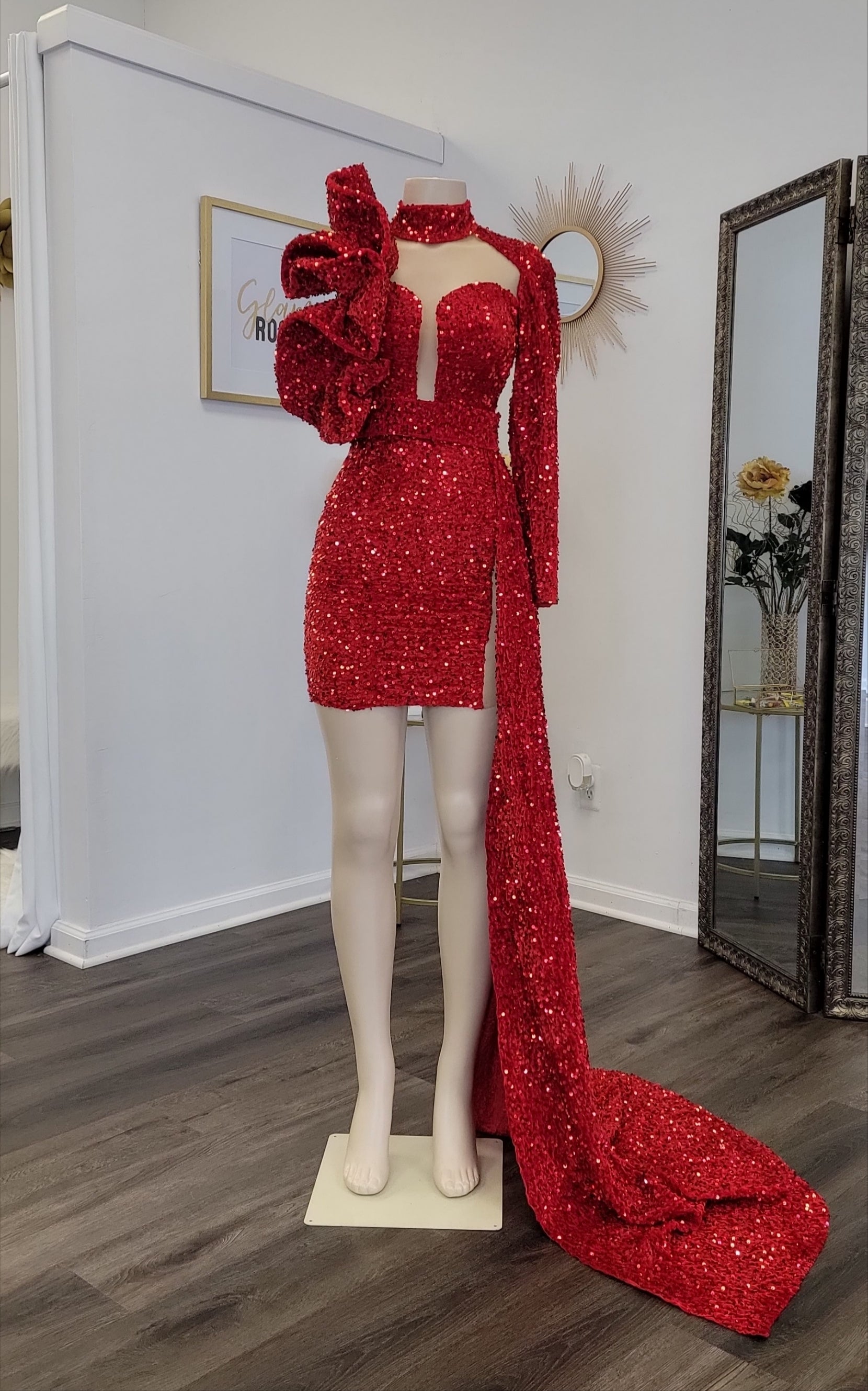 Sequin Ruffle Arm Dress